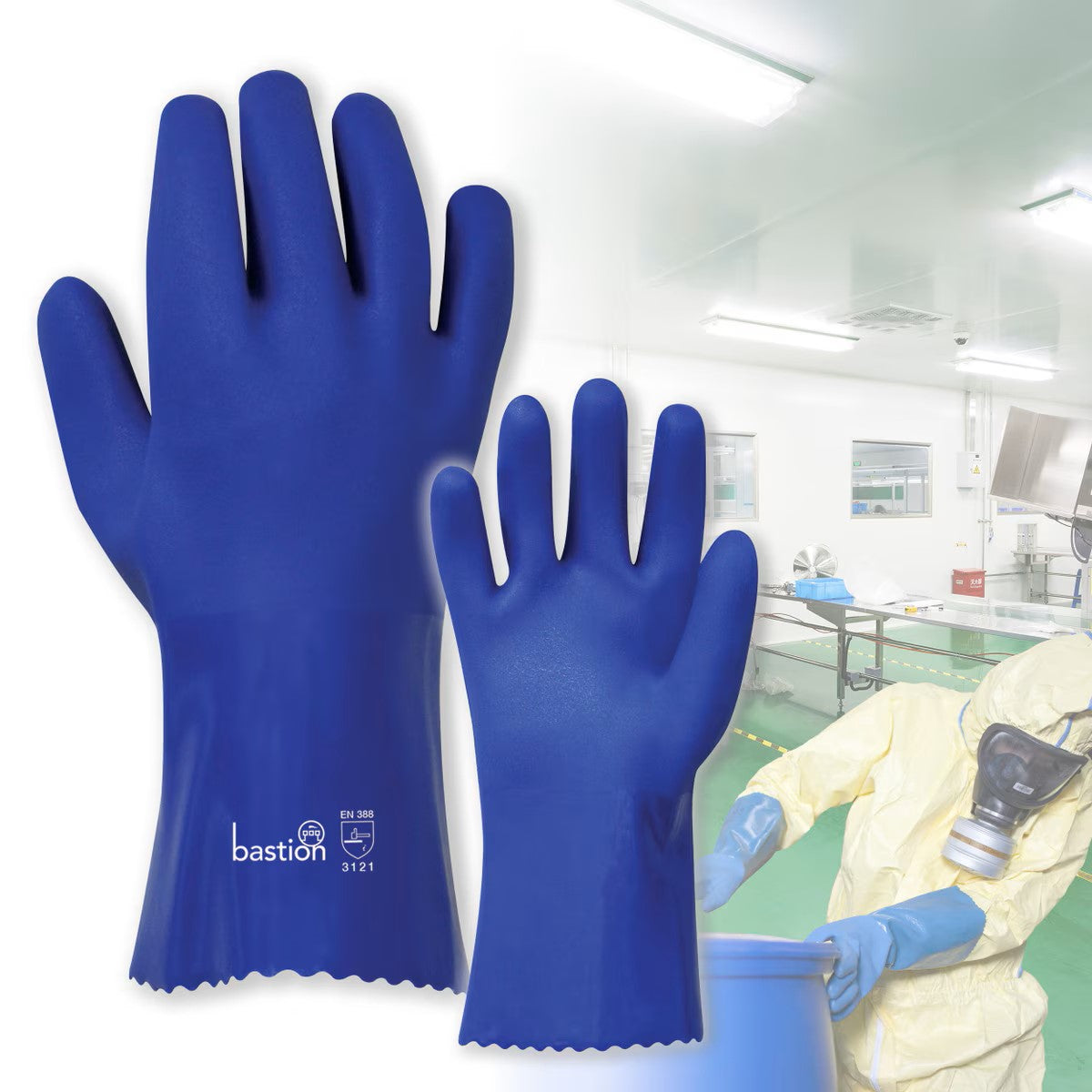Bastion PVC Double Dipped Blue Gloves